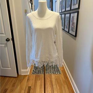 Lord & Taylor White Lace Hem Sweater